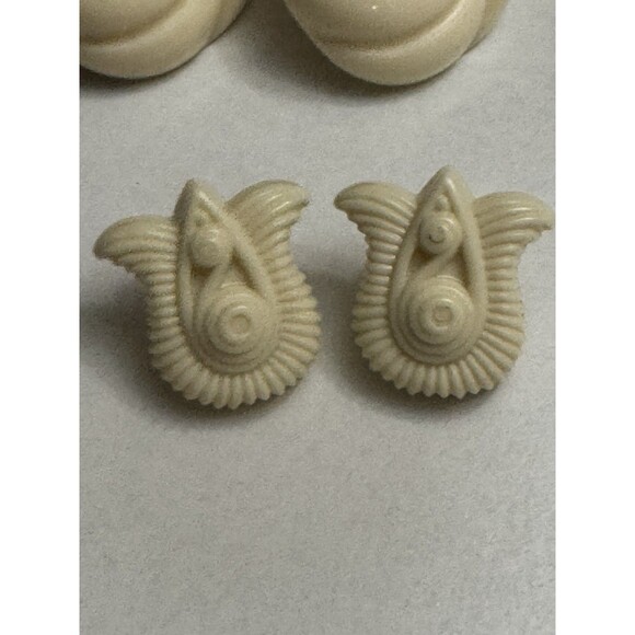 Vintage Celluloid Earrings Ivory White Studs and Clip Ons Set - Picture 6 of 7